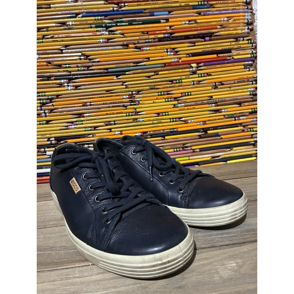 Ecco Navy Blue Leather Sneaker Mens 10 Comfort‎ Casual